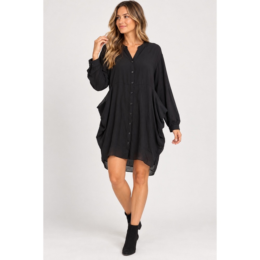 Silence + Noise Tunic Top Womens Medium Black Sheer Side Cut Out Button Down